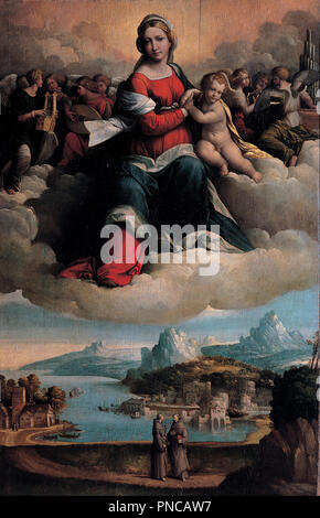 Madonna col Bambino in gloria e Santi. Data/Periodo: 1530. Olio su legno. Legno. Altezza: 1.200 mm (47.24 in); larghezza: 800 mm (31.49 in). Autore: TISI, benvenuto. Garofalo, Benvenuto Tisi. Garofalo, Benvenuto Tisi da. Foto Stock