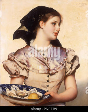 La ragazza di Oyster. Data/Periodo: 1882. Olio su legno smussato pannello. Altezza: 764 mm (30.07 in); larghezza: 630 mm (24.80 in). Autore: KARL GUSSOW. Foto Stock