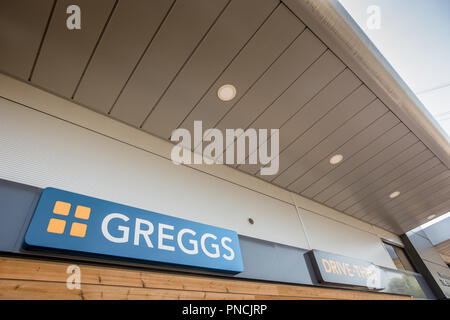 Greggs Drive Through. Manchester. Regno Unito. Foto Stock