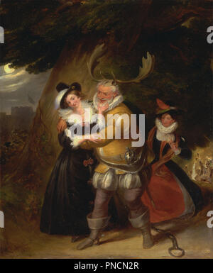 Falstaff a Herne la quercia, da 'Le allegre comari di Windsor, Atto V, scena v. Data/Periodo: 1832. La pittura. Olio su pannello. Altezza: 445 mm (17.51 in); larghezza: 371 mm (14.60 in). Autore: JAMES STEPHANOFF. William Shakespeare. Foto Stock