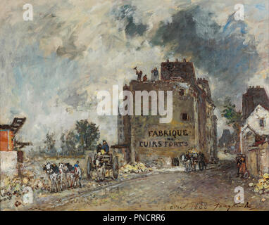 I lavori di demolizione in Rue des Franc-Bourgeois St. Marcel. Data/Periodo: 1868. La pittura. Olio, tela, legno, con, in ritardo, secolo. Altezza: 567 mm (22.32 in); larghezza: 661 mm (26.02 in). Autore: Johan Jongkind. JONGKIND, JOHAN BARTHOLD. Johan Barthold Jongkind. Foto Stock
