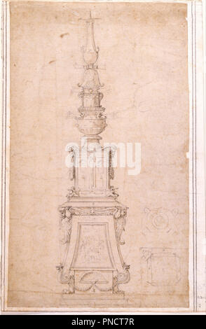 Design per un candelabro. Data/Periodo: 1530. Disegno. Altezza: 434 mm (17.08 in); larghezza: 254 mm (10 in). Autore: Michelangelo. Foto Stock