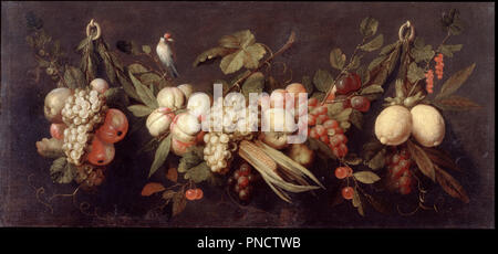 Natura morta con frutta e un uccello. Data/Periodo: ca. 1670 s. La pittura. Olio su tela olio. Altezza: 514 mm (20.23 in); larghezza: 798 mm (42.75 in). Autore: Jan Frans van figlio. JAN PAUWEL GILLEMANS DER ÄLTERE. Foto Stock