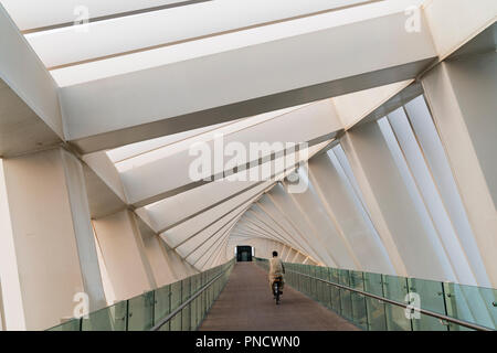 Vista della passerella di attraversamento di Dubai nuovo canale d'acqua una via navigabile che collega in Dubai Creek e il mare. Emirati Arabi Uniti, Emirati Arabi Uniti Foto Stock
