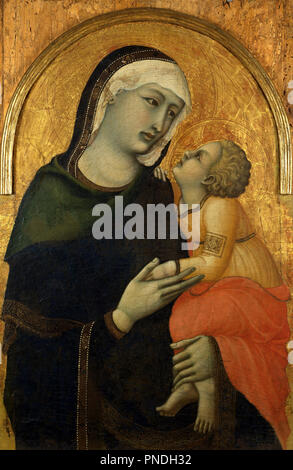 Madonna con Chid. Tempera su pannello. Altezza: 71 mm (2.79 in); larghezza: 47 mm (1.85 in). Autore: LORENZETTI, Pietro. Foto Stock