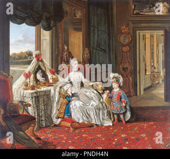 Queen Charlotte (1744-1818) con i suoi due figli maggiori. Data/Periodo: 1765. La pittura. Olio su tela. Altezza: 112,2 cm (44,1 in); larghezza: 128.3 cm (50,5 in). Autore: Johann Zoffany. Foto Stock