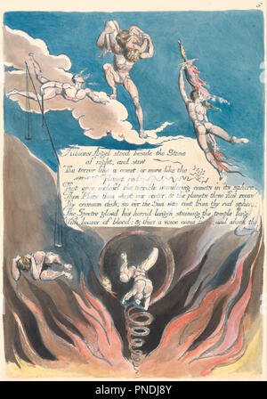 America. Una profezia, la piastra 7, 'Albions Angel si fermò....". Data/Periodo: 1793. Stampa. Stampa blu, penna, inchiostro nero e acquerello su carta color panna (attacco di sfiato stampate in blu con penna e inchiostro nero e acquerello su moderatamente denso, leggermente strutturata, crema carta intessuta). Altezza: 235 mm (9,25 in); larghezza: 165 mm (6,49 in). Author: William Blake. Foto Stock