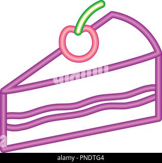 Neon pezzo dolce torta compleanno gustoso Illustrazione Vettoriale