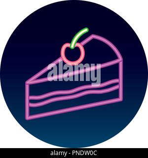 Neon pezzo dolce torta compleanno gustoso Illustrazione Vettoriale