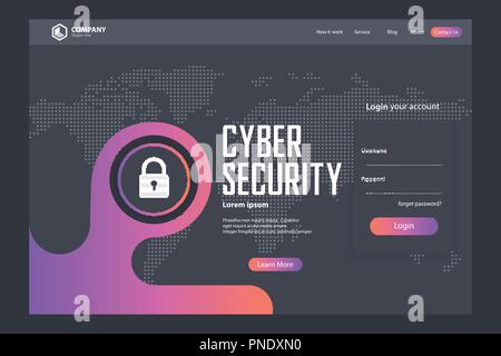 Cyber Security Landing Page template vettoriale Design Illustrazione Vettoriale