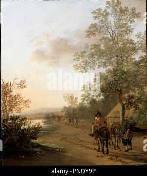 Strada dal bordo di un lago. Data/Periodo: ca. 1637-42. La pittura. Olio su pannello di olio. Altezza: 572 mm (22.51 in); larghezza: 513 mm (20.19 in). Autore: entrambi, JAN. Jan entrambi. Foto Stock