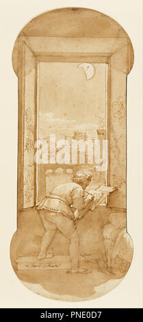 Taddeo disegno al chiaro di luna in Calabrese della casa. Data/Periodo: ca. 1595. Disegno. Penna e inchiostro bruno, spazzola marrone con lavaggio, oltre gesso nero. Altezza: 421 mm (16,57 in); larghezza: 177 mm (6,96 in). Autore: Federico Zuccaro. Foto Stock