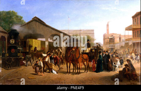 Sacramento Railroad Station. Data/Periodo: 1874. La pittura. Altezza: 1.363 mm (53.74 in); larghezza: 2,228 mm (87.71 in). Author: William Hahn. Foto Stock