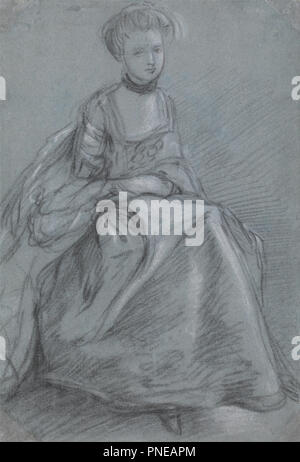 Una donna seduta. Data/Periodo: ca. 1760. Disegno. Nero e bianco gesso su media, leggermente strutturata, blu di cui la carta. Altezza: 324 mm (12,75 in); larghezza: 222 mm (8,74 in). Autore: Thomas Gaunsborough. Foto Stock