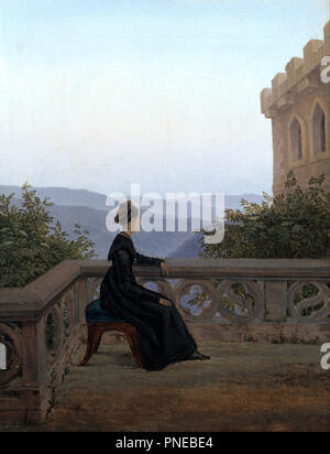 Donna sul balcone. Data/Periodo: 1824. La pittura. Olio su tela. Altezza: 42 cm (16,5 in); larghezza: 32 cm (12,5 in). Autore: Carl Gustav Carus. CARUS, Carl Gustav. Foto Stock