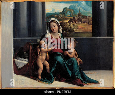 Madonna con il Bambino e San Giovanni. Data/Periodo: Prima metà del XVI secolo. Olio su legno. Legno. Altezza: 330 mm (12.99 in); larghezza: 420 mm (16.53 in). Autore: Garofalo della bottega. Foto Stock