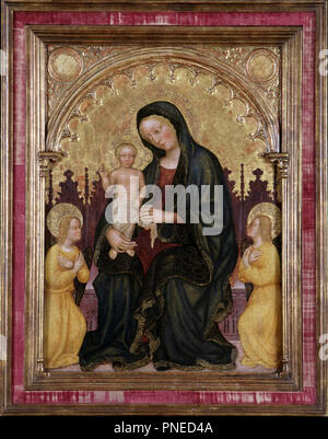 Madonna in trono con Bambino e due angeli. Data/Periodo: 1410. Tempera su pannello. Autore: Gentile da Fabriano. Foto Stock