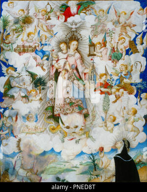 La Virgen del Rosario con Santa Catalina de Alejandría y Santa Catalina de Siena la Vergine del Rosario con Santa Caterina di Alessandria e di santa Caterina da Siena. Data/Periodo: 1611. La pittura. Acquerello su carta pergamena acquerello su carta pergamena. Altezza: 305 mm (12 in); larghezza: 253 mm (9,96 in). Autore: Luis Lagarto. Foto Stock