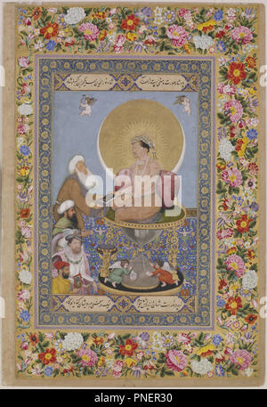 Jahangir preferendo un Sufi Shaikh al re, da San Pietroburgo album. Data/Periodo: dal 1615 fino al 1618. Pittura / pittura ad acquerello. Acquerello opaco, oro e inchiostro su carta. Altezza: 25,3 cm (9,9 in); larghezza: 18 cm (7 in). Autore: Bichitr. Foto Stock