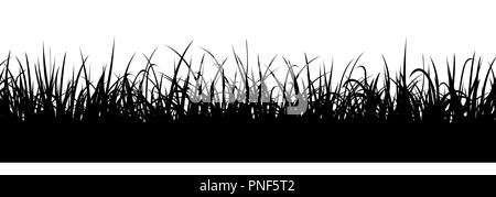 Black Grass silhouette, la perfetta illustrazione. Confine di prato, vettore sfondo infinito Illustrazione Vettoriale