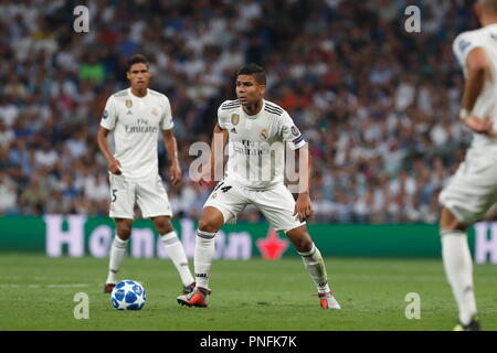 Madrid, Spagna. Xix Sep, 2018. Casemiro (reale) Calcio/Calcetto : UEFA Champions League Mtchday 1 Gruppo G match tra il Real Madrid CF 3-0 come Roma al Santiago Bernabeu di Madrid in Spagna . Credito: Mutsu Kawamori/AFLO/Alamy Live News Foto Stock