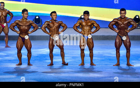 Xian, Cina. Xx Settembre 2018. La cinghia e il mondo su strada bodybuilding e fitness classifica Elite Evento è tenuto in Xian, Cina nord-occidentale della provincia di Shaanxi, Settembre 20th, 2018. Credito: SIPA Asia/ZUMA filo/Alamy Live News Foto Stock