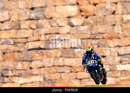 Alcaniz, Spagna. Xxi Sep 2018. Valentino Rossi (46) di Italia e Movistar Yamaha MotoGP durante le prove libere del Gran Premio Movistar de Aragon del Campionato del Mondo di MotoGP al Motorland Aragon circuito su Settembre 21, 2018 a Alcaniz, Spagna. Credito: CORDON PREMERE/Alamy Live News Foto Stock