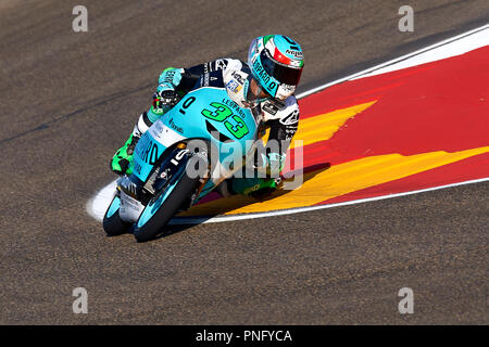 Alcaniz, Spagna. Il 21 settembre 2018. Enea Bastianini (33) d'Italia e in Leopard Racing Honda durante le prove libere del Gran Premio Movistar de Aragon del Campionato del Mondo di MotoGP al Motorland Aragon circuito su Settembre 21, 2018 a Alcaniz, Spagna. Credito: CORDON PREMERE/Alamy Live News Foto Stock