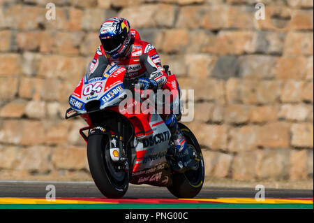 Aragona, Spagna. Il 21 settembre 2018, Ciudad del Motor de Aragon, Alcaniz in Spagna; il motociclismo MotoGP di Aragon, Venerdì di prove libere; Andrea Dovizioso (Ducati Team) in azione Credit: Azione Plus immagini di sport/Alamy Live News Foto Stock