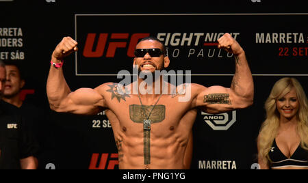 Sao Paulo, Brasile. Xxi Sett 2018. PESAGEM UFC Fight Night MARRETA X ANDERS - pesatura di UFC Fight Night Marreta X Anders, questo Venerdì (21) di São Paulo. (Foto: Roberto Casimiro/Fotoarena) Credito: Foto Arena LTDA/Alamy Live News Foto Stock