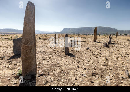 Gudit (Gudit (Judith, Esato o Ga'wa) aka Yodit stele Campo, Axum, Etiopia. Il pensiero di essere luogo di riposo di classifica inferiore a funzionari o altri Foto Stock