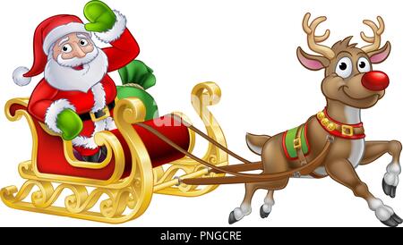 Santa Sleigh Cartoon di Natale Illustrazione Vettoriale