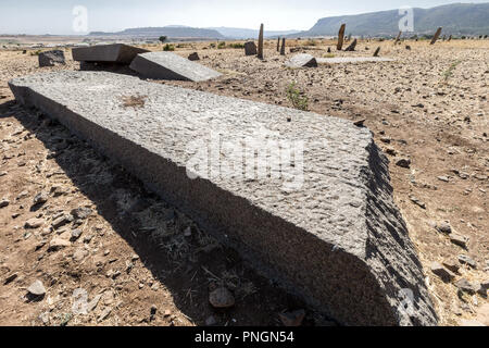 Gudit (Gudit (Judith, Esato o Ga'wa) aka Yodit stele Campo, Axum, Etiopia. Il pensiero di essere luogo di riposo di classifica inferiore a funzionari o altri Foto Stock