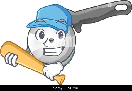 A giocare a baseball tagliapizza cartoon coltello per il taglio Illustrazione Vettoriale