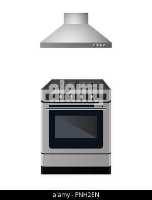 Fornello a gas con cappa da cucina. Illustrazione Vettoriale. Gli apparecchi per la cottura. Illustrazione Vettoriale