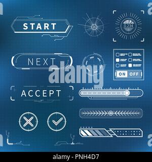 Set di bianco brillante pulsanti futuristico e grafici e moderni elementi di interfaccia Illustrazione Vettoriale