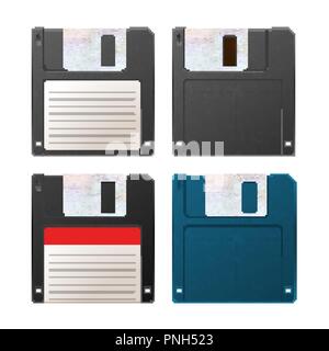 Dettaglio realistico floppy-disk, gli oggetti vintage isolato su bianco Illustrazione Vettoriale
