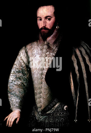 Walter Raleigh (1554-1618), aristocratico inglese, politico ed Esplora risorse. Autore: anonimo SIGLO XVI. Posizione: National Portrait Gallery. Londra. In Inghilterra. Foto Stock