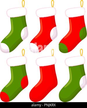 Coloratissimo cartoon calzino di Natale insieme Illustrazione Vettoriale