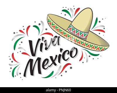 Lettering Viva Messico messicano tradizionale frase di vacanza Illustrazione Vettoriale