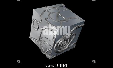 Geometria 3d techno cube.Chrome cubo. Il rendering 3d. Foto Stock