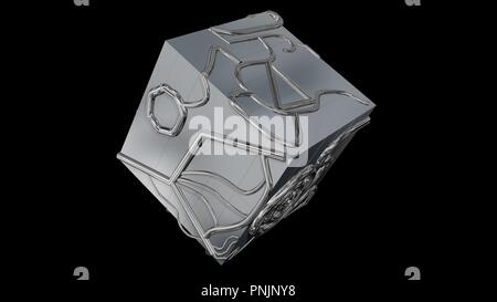 Geometria 3d techno cube.Chrome cubo. Il rendering 3d. Foto Stock