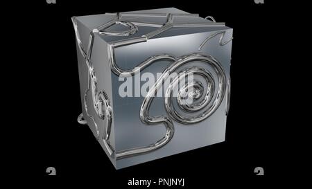 Geometria 3d techno cube.Chrome cubo. Il rendering 3d. Foto Stock
