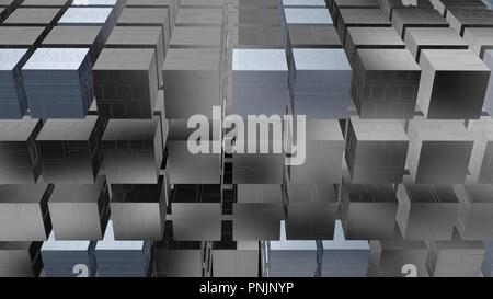 Geometria 3d techno cubi. Chrome cubi. Il rendering 3D Foto Stock