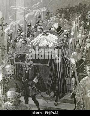 Leone XIII (1810-1903). Papa italiano (1878-1903), chiamato Vincenzo Gioacchino Pecci. Funerale. Incisione in L'illustrazione (1903). Foto Stock