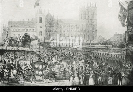 La processione di incoronazione della Regina Victoria, Westminster Abbey, 28 giugno 1838 Foto Stock