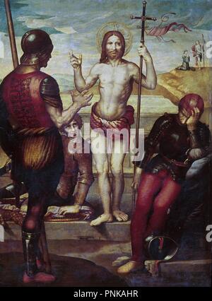 RESURRECCION DE CRISTO - siglo XVI - RENACIMIENTO ESPAÑOL. Autore: YAÑEZ DE LA ALMEDINA, Fernando. Posizione: Museo de Bellas Artes-COLEGIO PIO V. Valencia. Spagna. Foto Stock