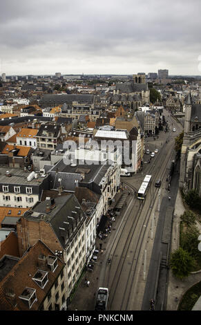 Vista di Ghent dall'altezza, dettaglio del Belgio, turismo Foto Stock