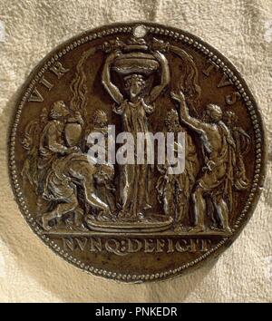 REVERSO DE LA MEDALLA EN BRONCE DE JUANELO TURRIANO FECHADA EN 1550 CON LA FUENTE DEL CONOCIMIENTO de las Ciencias. Autore: leoni, Leone. Posizione: Museo Lazaro Galdiano-COLECCION. MADRID. Spagna. Foto Stock