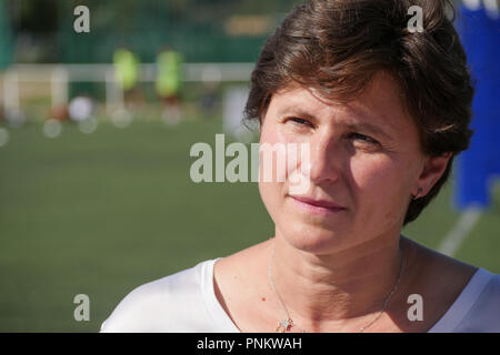 Prima apparizione di Roxana Maracineanu, ex campione di nuoto e recentemente promosso Ministro dello sport, Villeurbanne, Francia Foto Stock